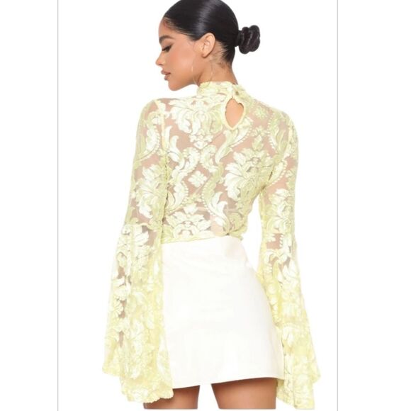 A Night Downtown Mesh Bodysuit - Yellow - Picture 3 of 5